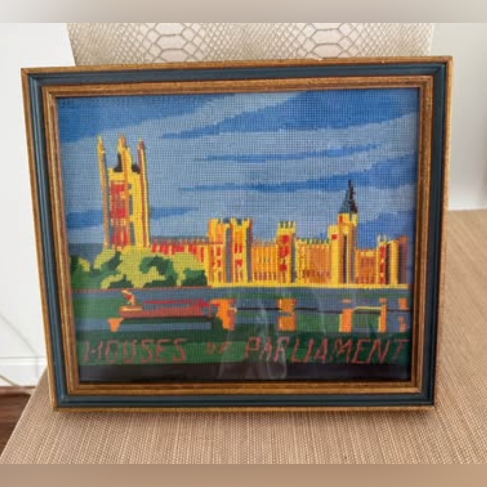 Vintage needlepoint in frame